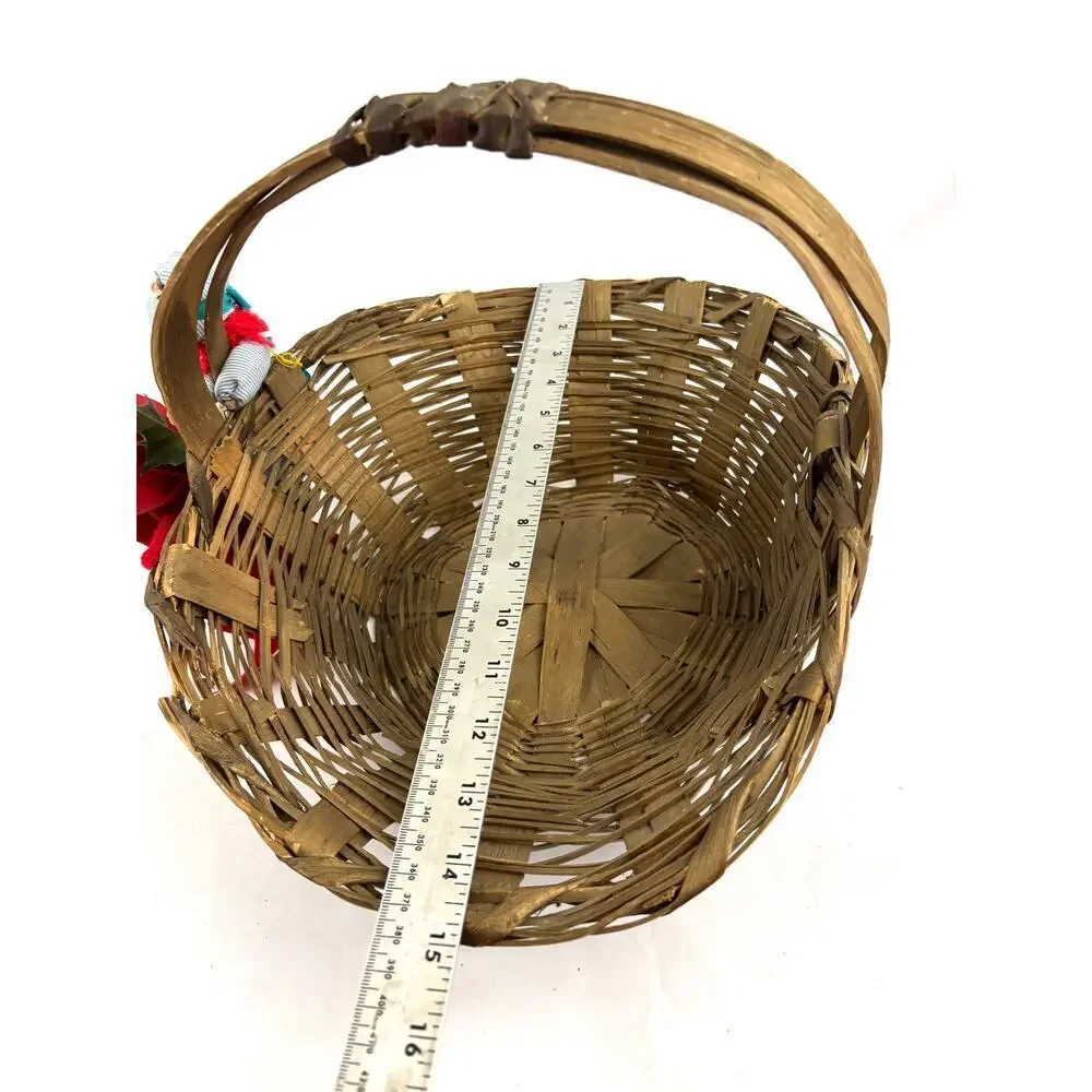Vintage Christmas Gathering Basket Farmers Market Wicker‎ Storage 1950s